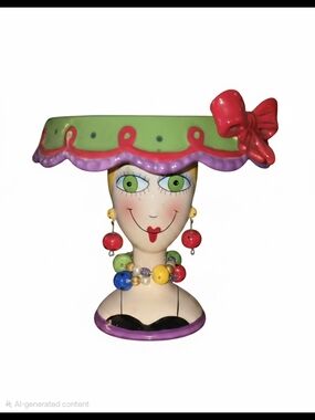 Whimsical Green & Purple Lady Head Decorative Accent